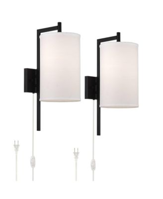 Bixby Modern Wall Lamps Set of 2 with Smart Sockets Plug-In 8" Fixture Fabric Shades for Bedroom Reading