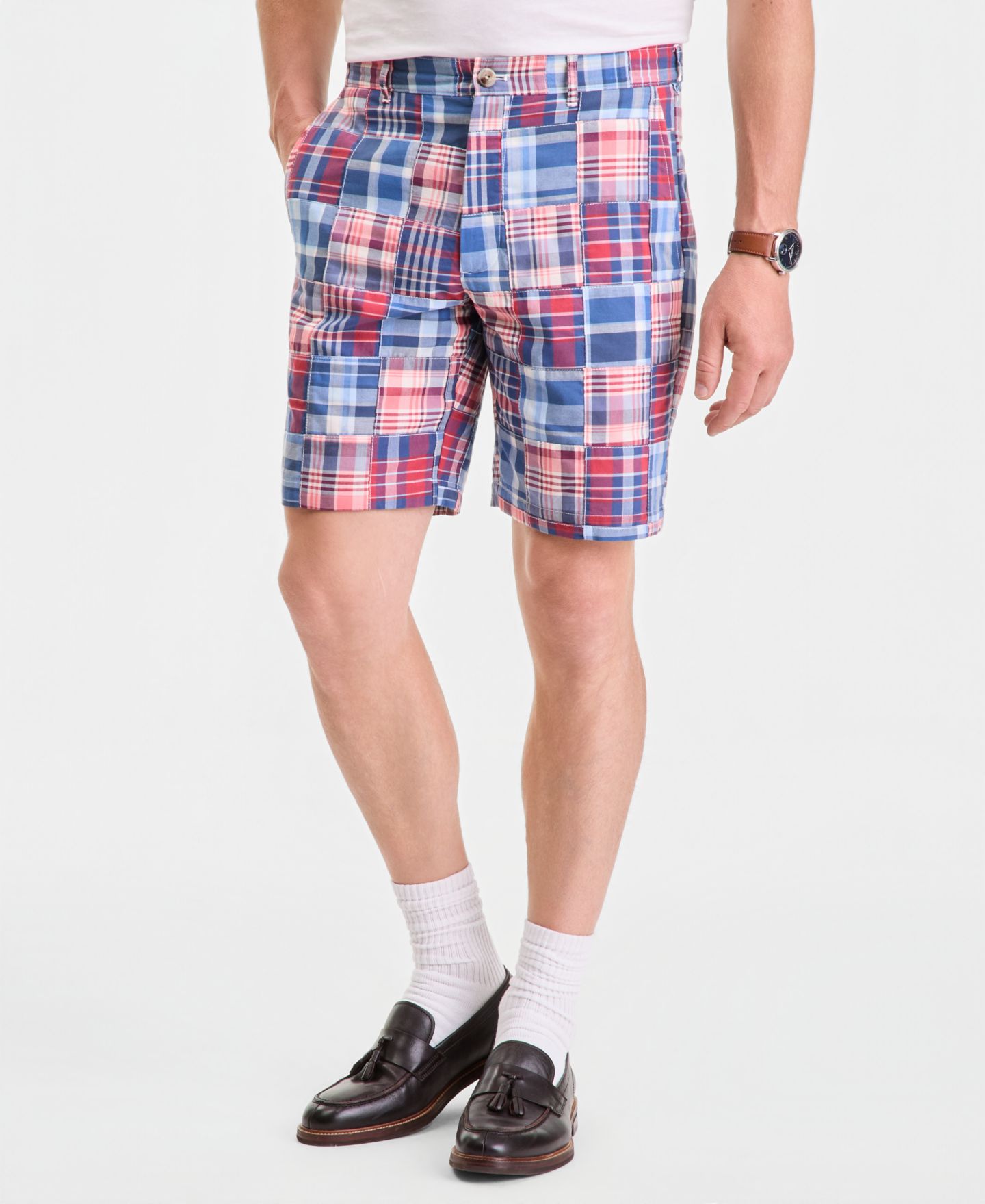 Мужские шорты Club Room Regular-Fit Madras Plaid Patchwork 9" Shorts, цвет: Клетчатый шамбре — фото 8