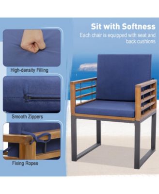 Acacia Wood Patio Dining Chairs Set of 6 with Seat and Back Cushions