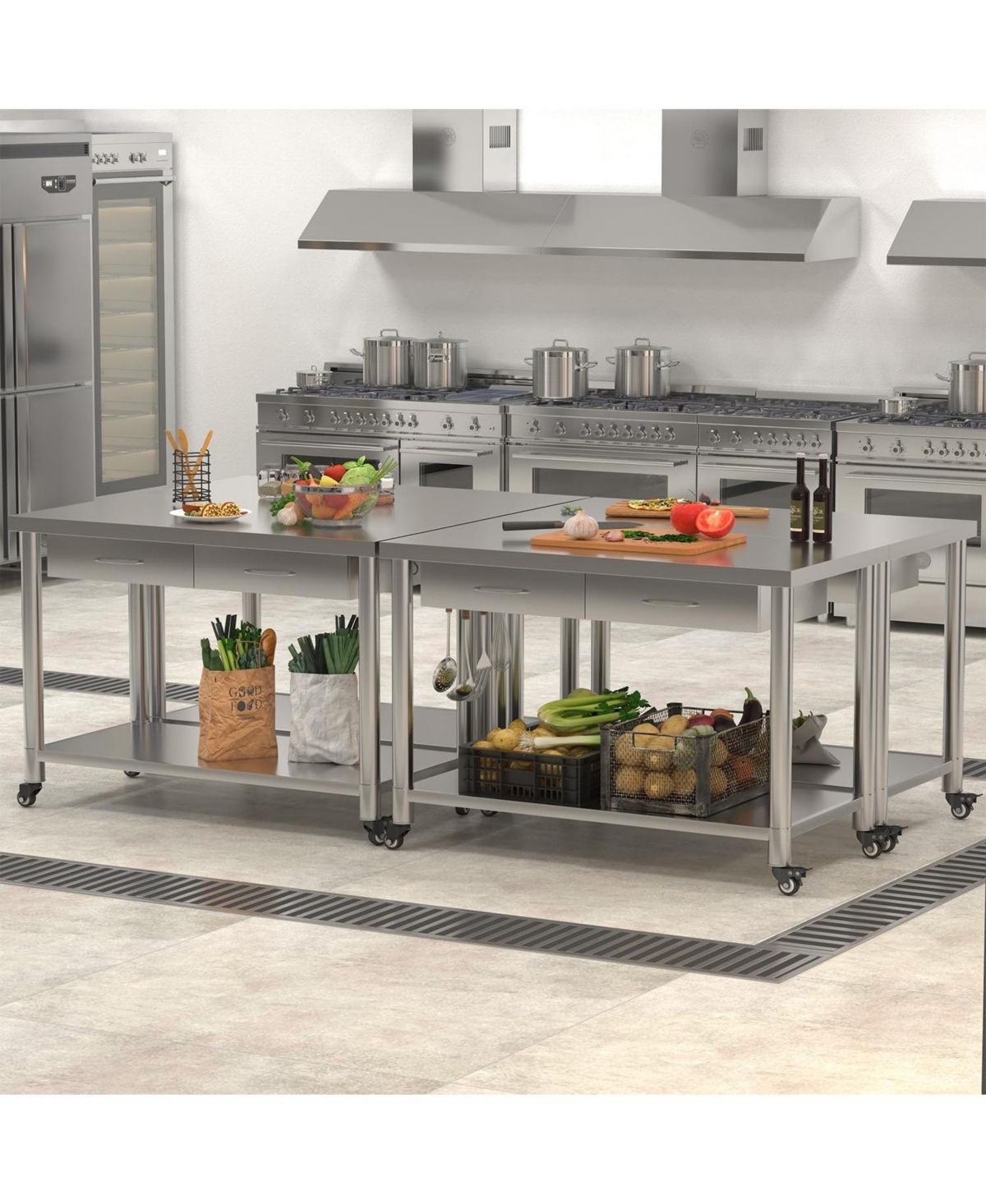 Aecojoy Stainless Steel Work Table with Drawers, Prep Table for Commercial Kitchen