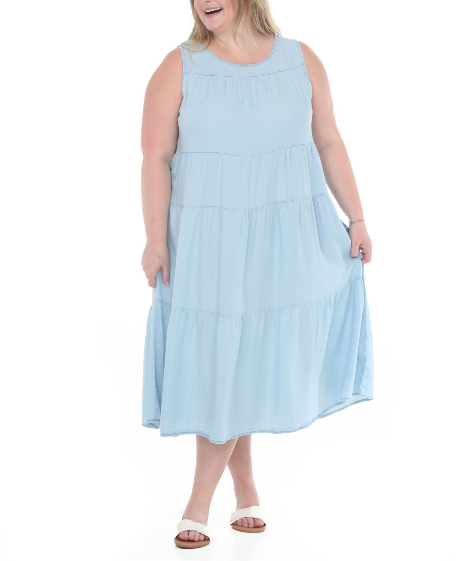Plus Size Sleeveless Tiered Swing Midi Dress