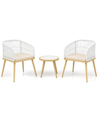 3 Pieces Patio Bistro Set Outdoor PE Wicker Conversation Furniture Set