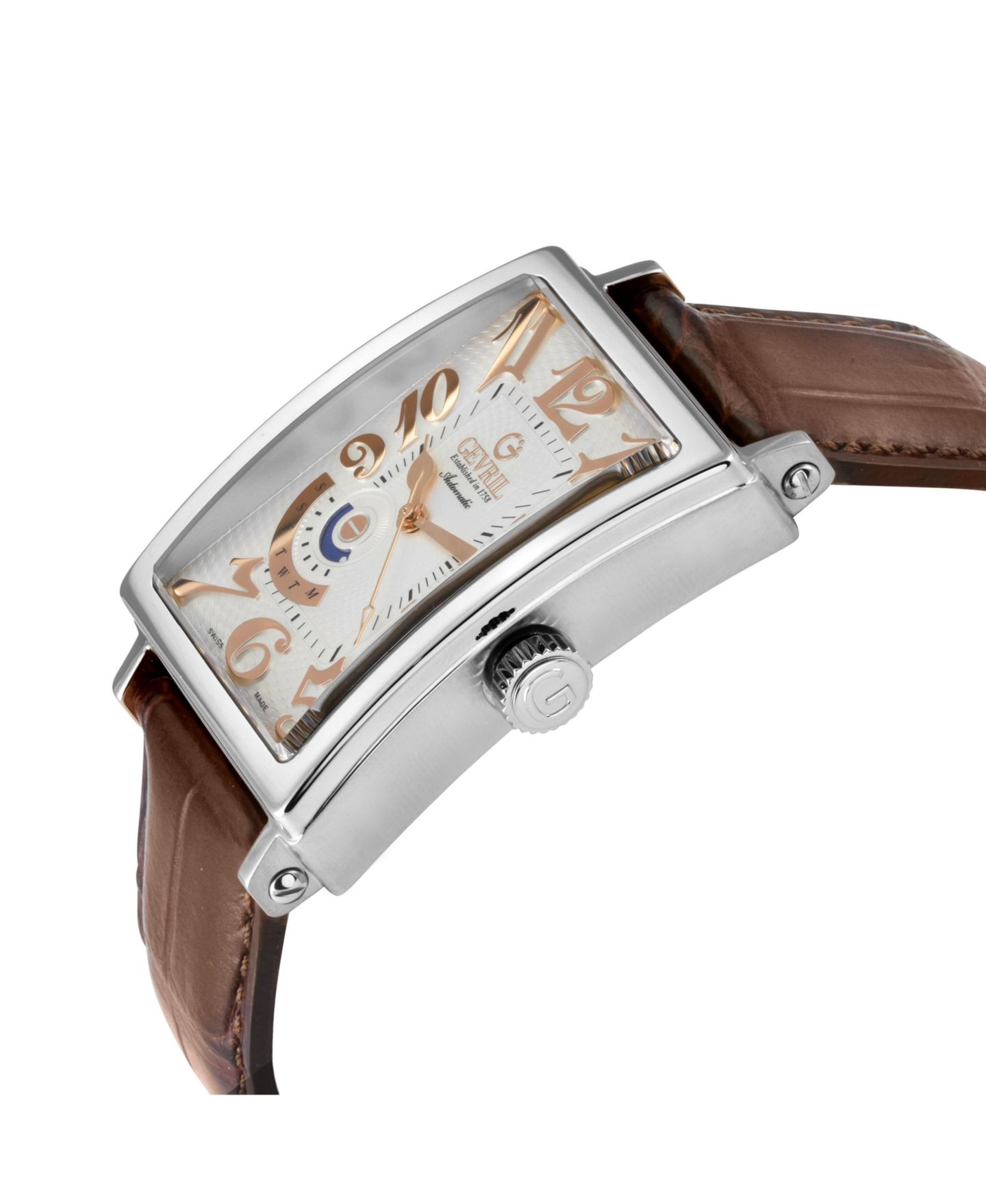 Мужские часы Gevril Avenue of Americas Swiss Automatic Italian Leather Strap Watch, цвет: Серебряный — фото 2