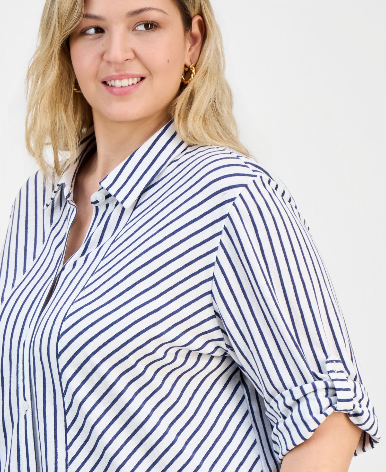 Petite Collared Neck Button-Down Top