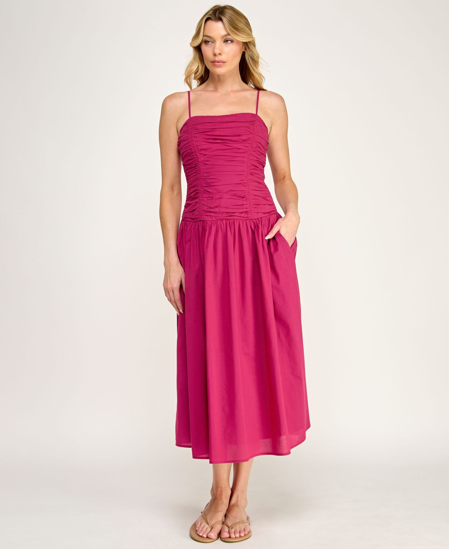 Женское платье ROW A Juniors' Gathered-Bodice Fit & Flare, цвет: Сангрия — фото 4