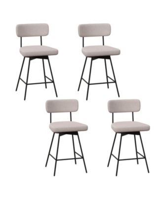 Upholstered Swivel Bar Stool Set of 4 with Padded Seat and Backrest Metal Frame