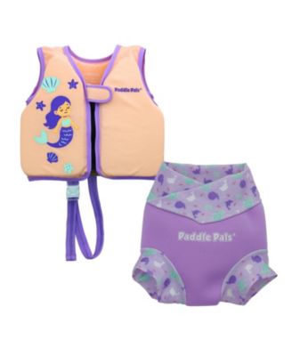 Paddle Pals Baby Swim Vest and Diaper Set, 2 Pack Girl Infant Float Vest, Swim Diaper for Swim Lessons Pool Use - Purple - Purple