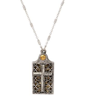 Symbols of Faith Silver Tone Bless The Name Rectangle Cross Locket 28 Necklace - Gray 54$