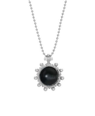 Pewter Round Black Enamel Cross and Lamp Design Necklace