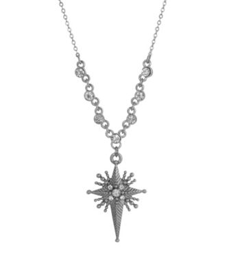 Silver Tone Crystal Glass Stones Star of Bethlehem Necklace