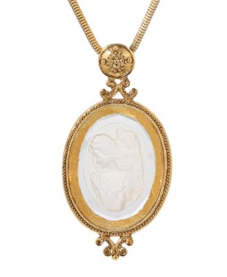 14k Gold Dipped Oval Glass Angel Intaglio Necklace