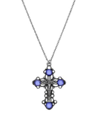 Symbols of Faith PewterSilver-Tone Sapphire Crystal Cross 18 Necklace - Blue 41$