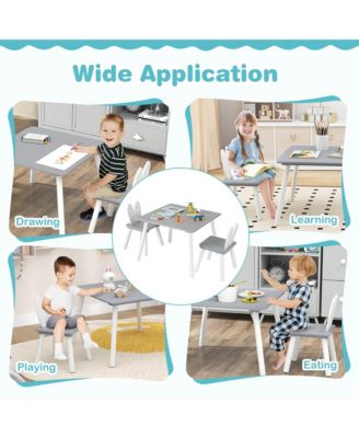 3 Pieces Kids Table and Chairs Set Children Wooden Furniture Set w/ Solid Wood Legs