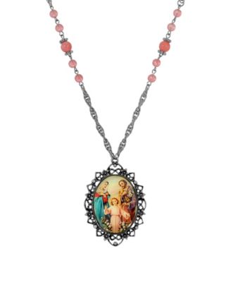 Silver-Tone Oval Holy Family Decal 26" Necklace