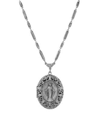 Silver-Tone Oval Locket 28" Necklace