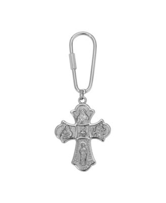 Silver Tone Botonee Cross Key Chain