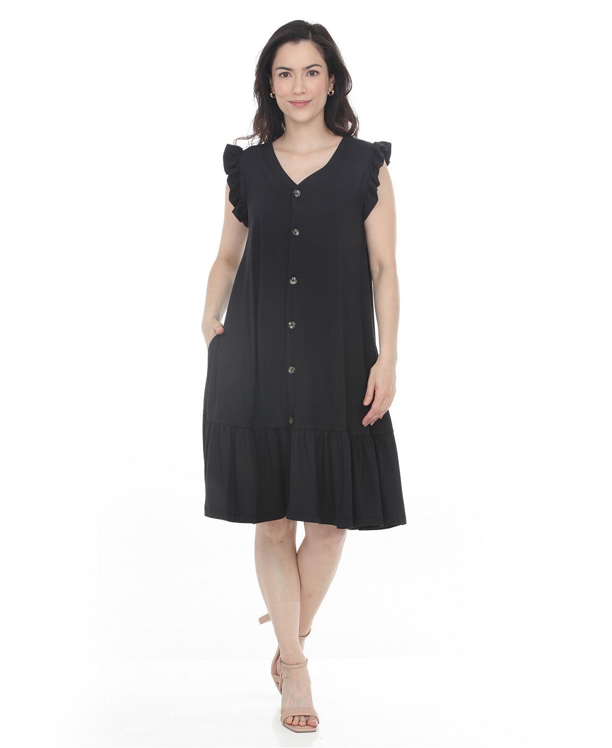 White Mark Women's Button-Front Tiered Swing Dress view 3 — MAYCSS fashion products