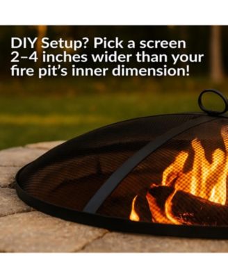 Outdoor Heavy-Duty Steel Mesh Round Camp Fire Pit Spark Screen Lid with Handle - Black