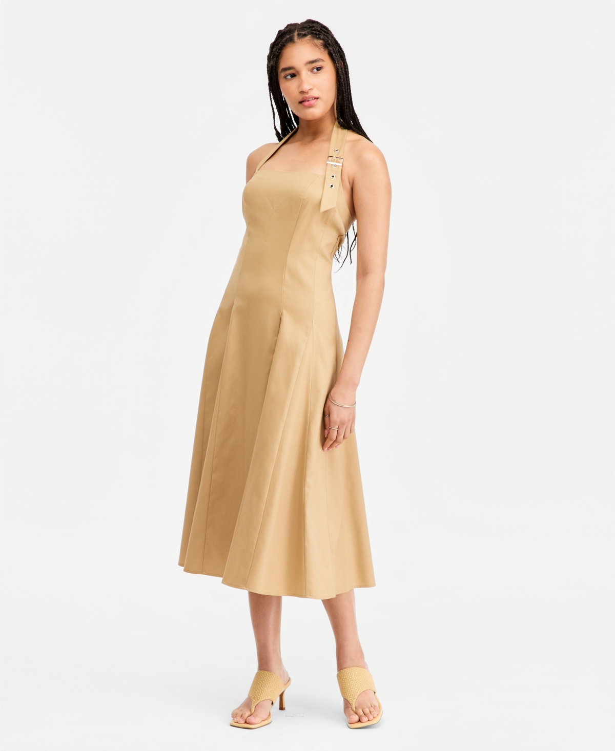 Seni & Cade Juniors' Buckle Halter-strap Midi Dress In Neutral