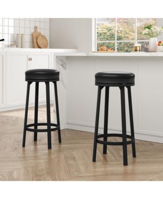 30" Swivel Bar Stools Set of 2, PU Leather Backless Metal Frame