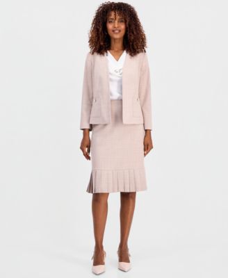 Women's Collarless Open-Front Jacket &  Pleated-Hem Pencil Skirt