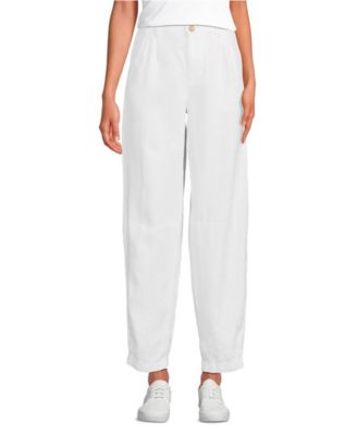 Women's Linen High Rise Pleated Barrel Leg Ankle Pants