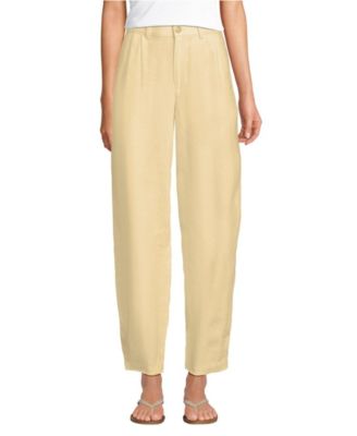 Women's Linen High Rise Pleated Barrel Leg Ankle Pants