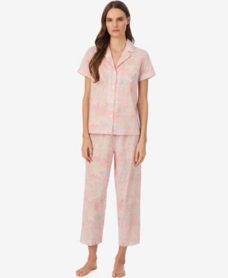 Women's Notch Collar Top and Cropped Pajama Pants, 2-Piece Set