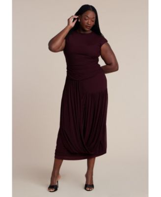 Women's Drape Detail Fitted Mesh Dress