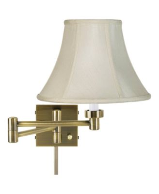 Modern Swing Arm Wall Lamp with Cord Cover Plug-In Light Fixture Fabric Bell Shade for Bedroom
