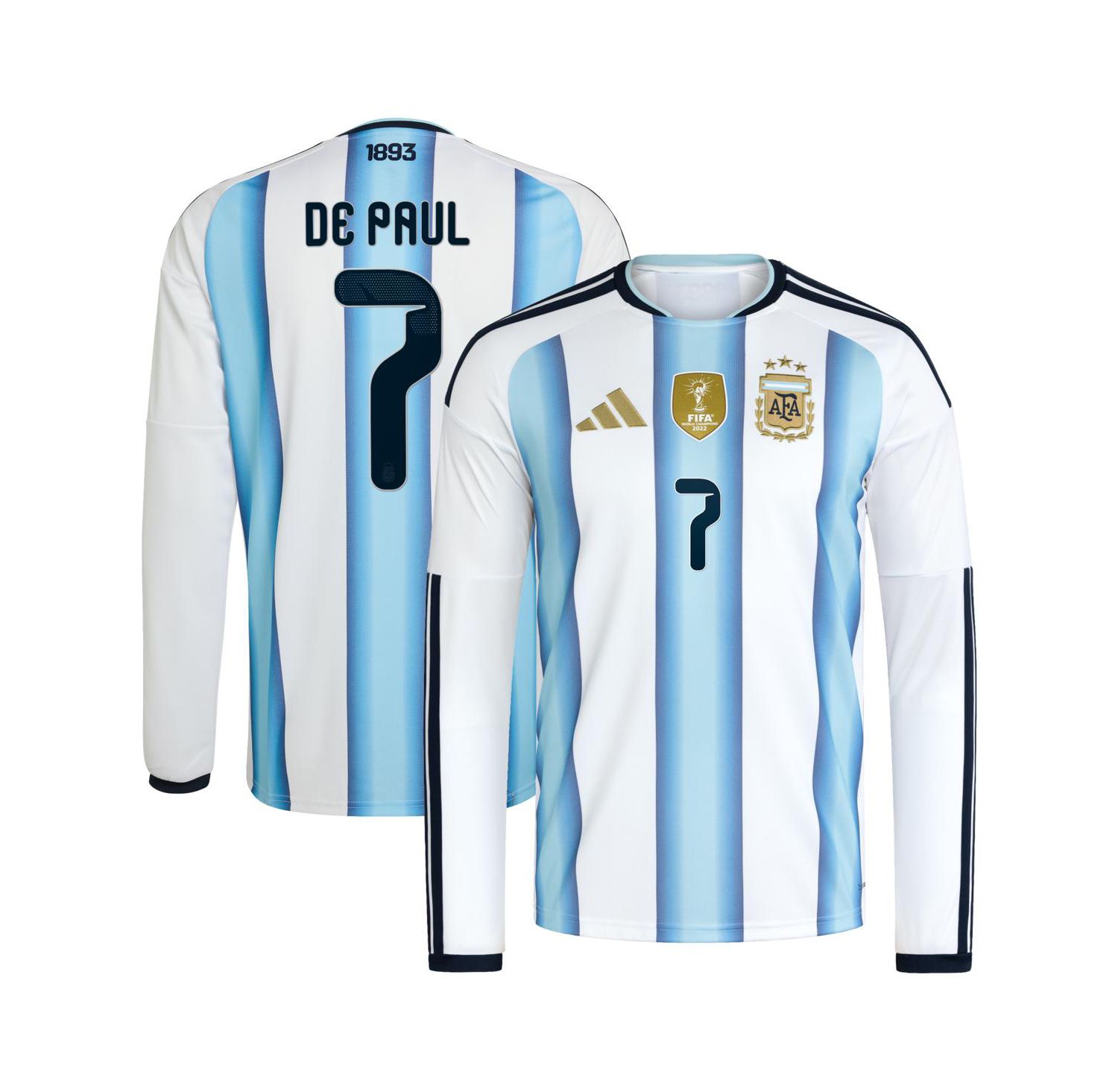Men's Rodrigo De Paul White Argentina National Team 2026 Home Replica Long Sleeve Jersey