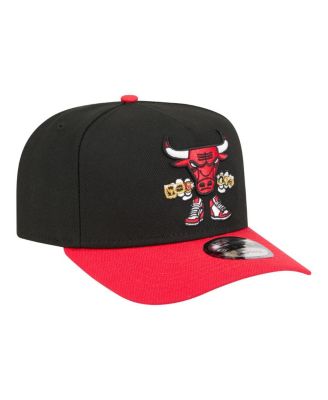 Men's Black Chicago Bulls Injection Cartoon Logo A-Frame 9FIFTY Adjustable Hat