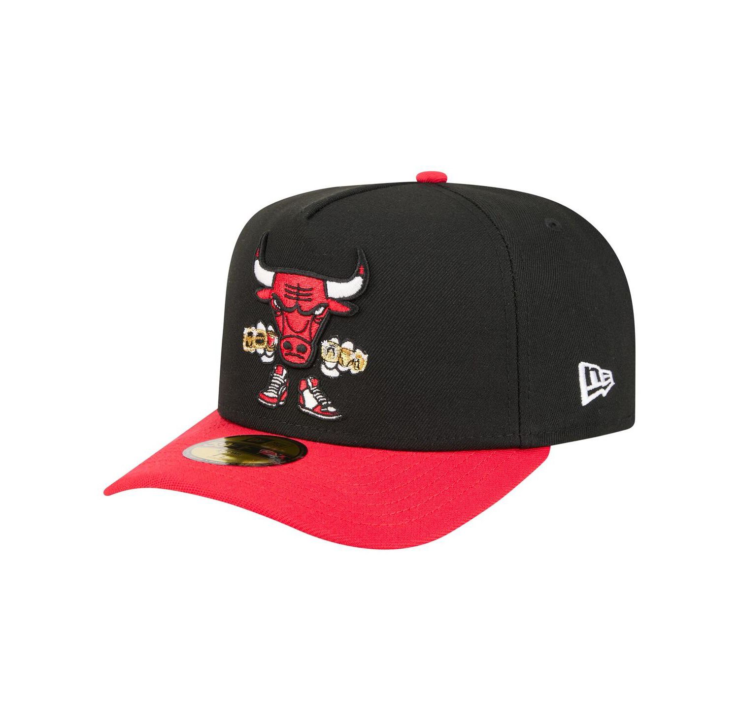 Men's Black Chicago Bulls Injection Cartoon Logo A-Frame 59FIFTY Fitted Hat