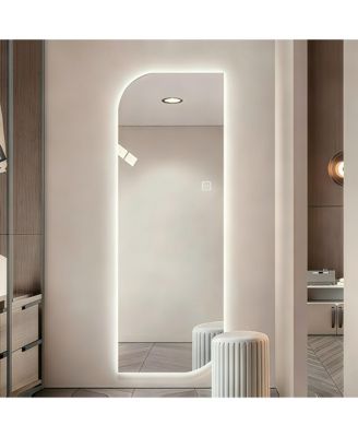 65" x 21" LED Full Length Wall Mirror with Irregular Shape and Dimmable Lighting, Wall Mounted for Entryway or Bedroom