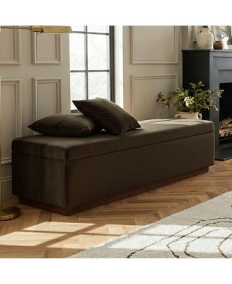 60" Velvet Storage Bench Ottoman with Lift-Top and Walnut Base