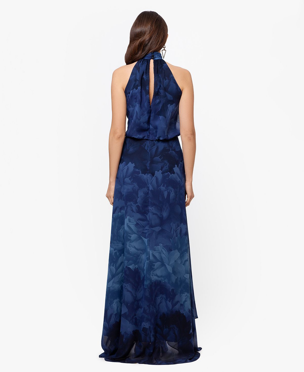 Betsy & Adam Women's Long Chiffon Print Halter Neck Dress view 4 — MAYCSS fashion products