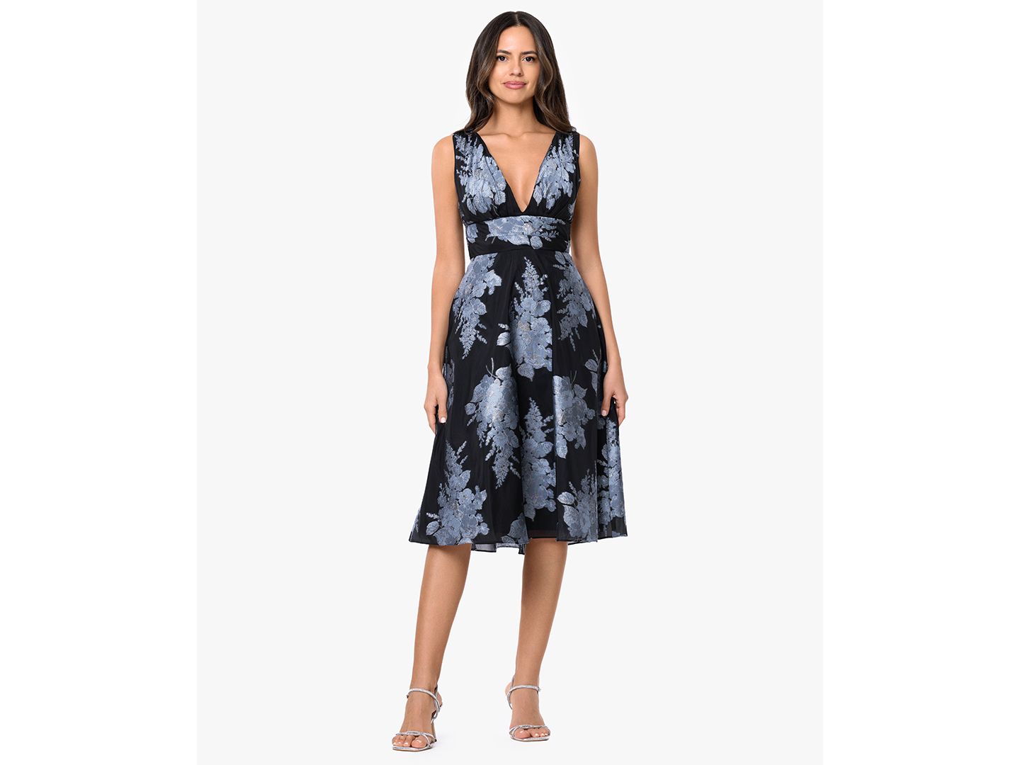 Женское платье Betsy & Adam V-Neck Brocade, цвет: Чёрный светлый синий — фото 1
