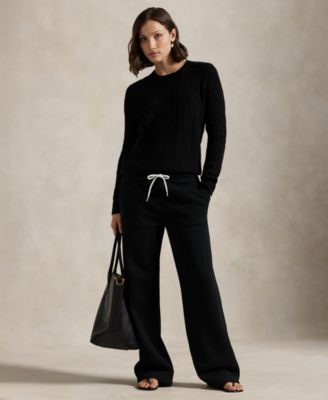 Women's Drawstring Fleece Wide-Leg Sweatpant