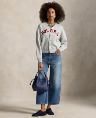 Women's Crewneck Logo Fleece Cardigan Sweater