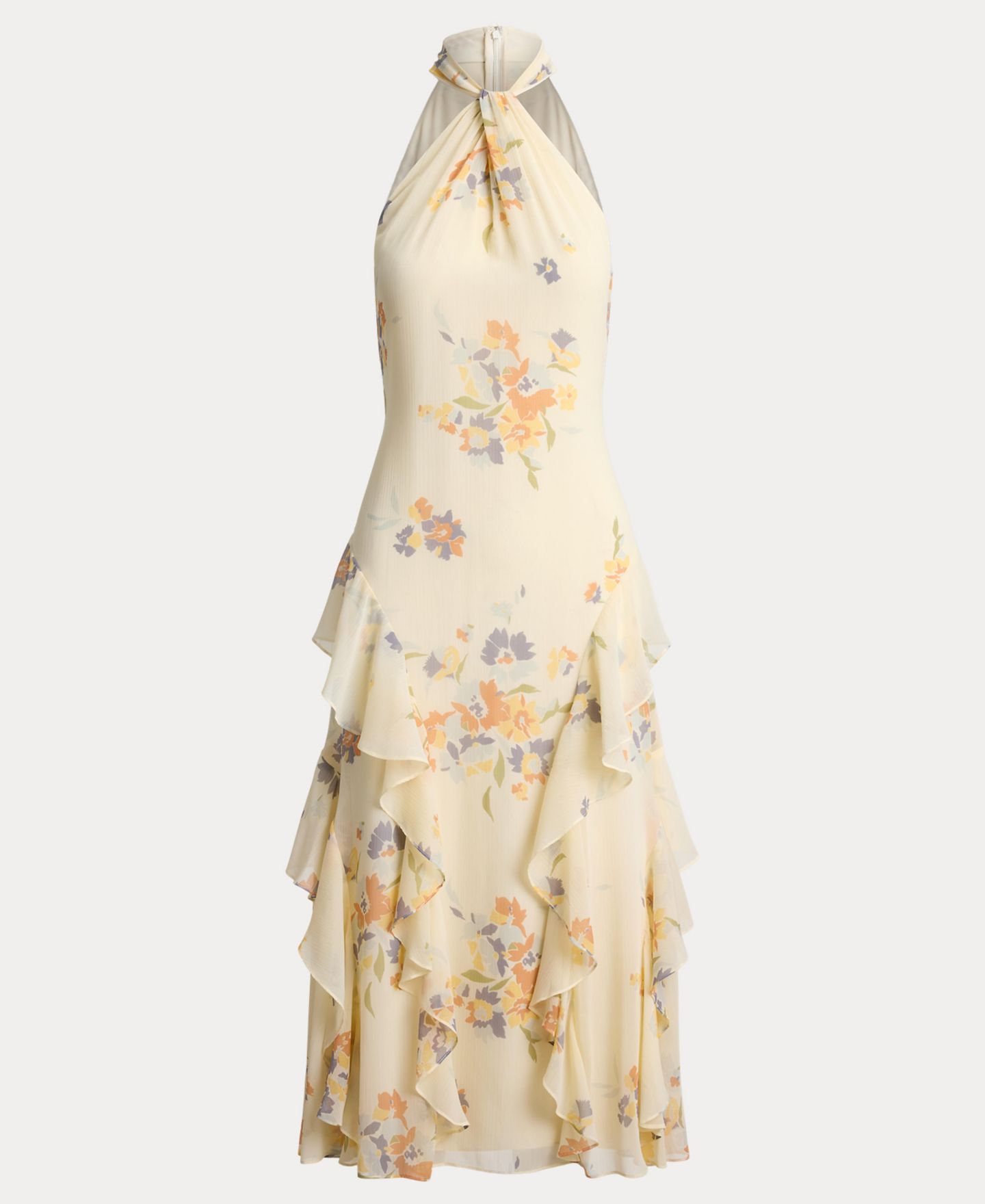 Женское платье Lauren Ralph Lauren Floral Ruffle-Trim Halter Cocktail, цвет: Кремовый разноцветный — фото 5