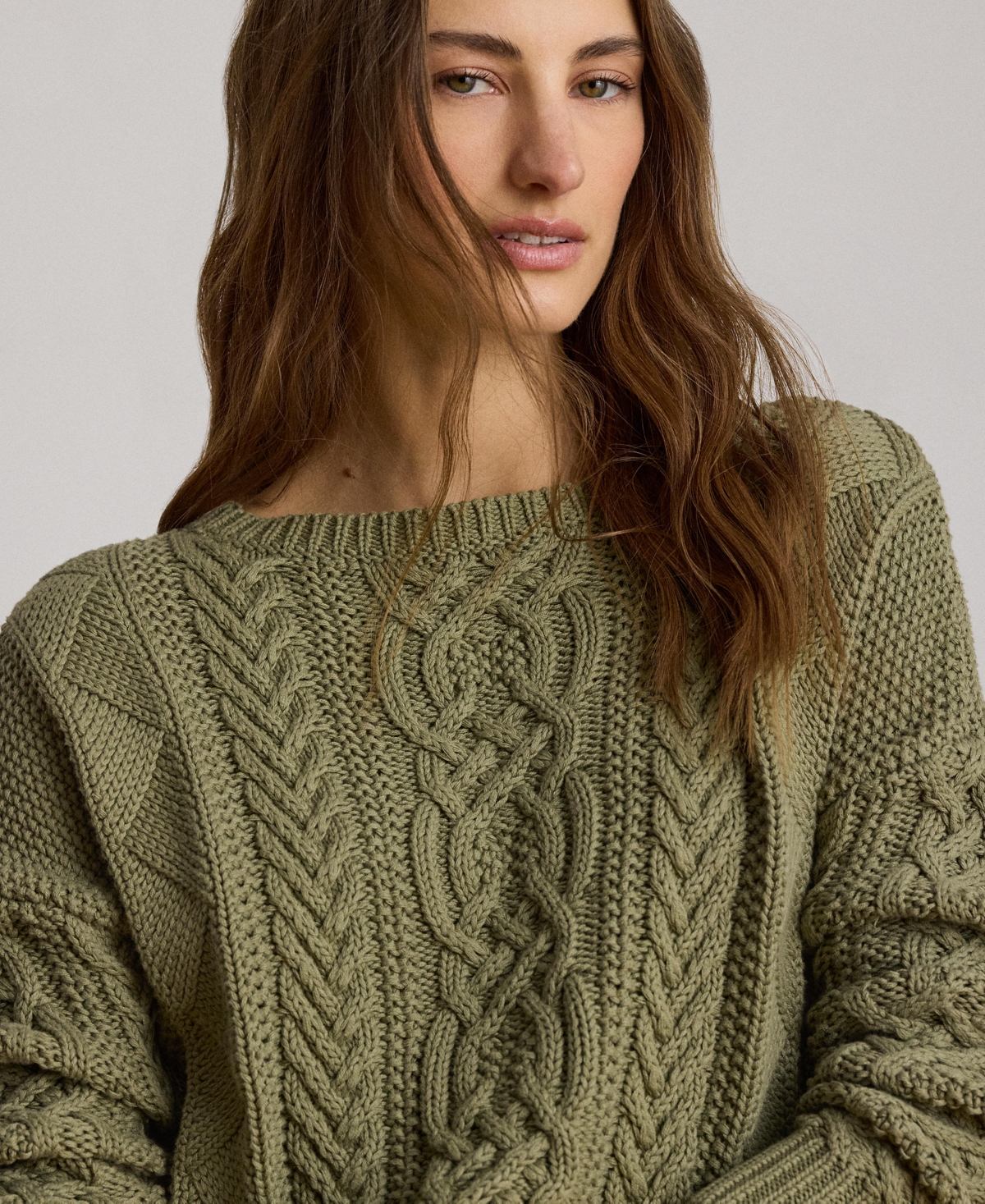 Lauren Ralph Women's Cable-Knit Boat Neck Sweater