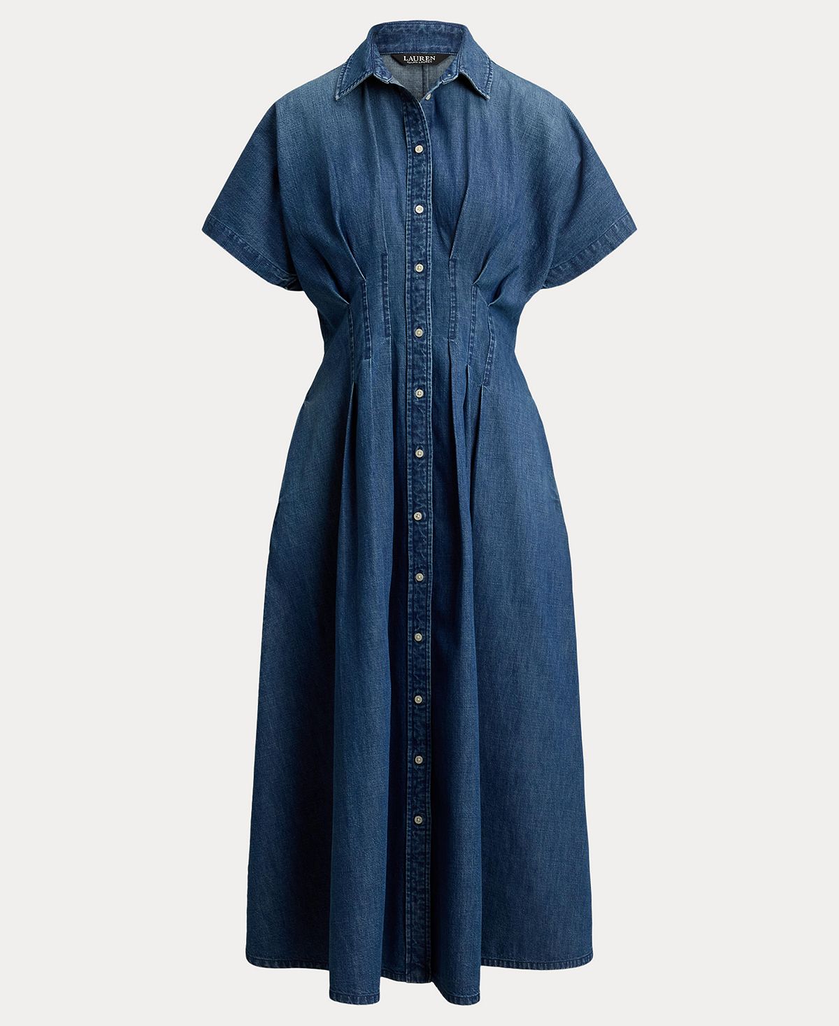 Lauren Ralph Lauren Women's Point Collar Pleated Denim Shirt-Dress view 7 — MAYCSS fashion products