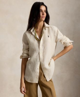 Women's Classic Fit Striped Linen Shirt