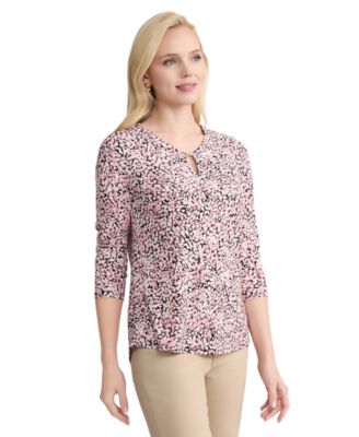 Women's Printed V-Neck 3/4-Length-Sleeve Top