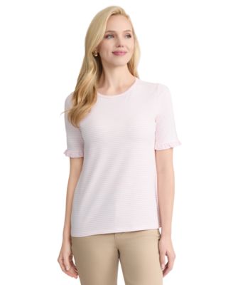 Women's Ruffle Elbow-Sleeve Crewneck Top