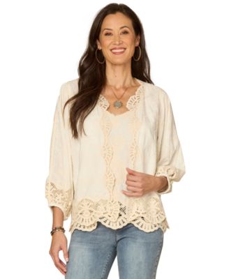 Women's Open-Front Crochet Framing Crop Jacket