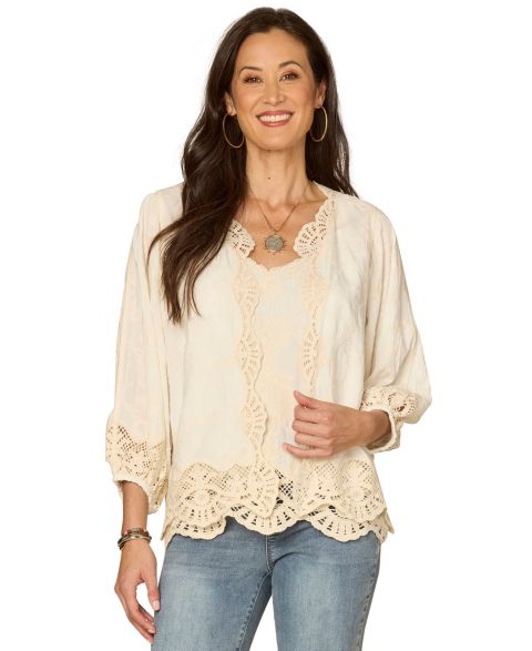 Женские куртки Democracy Open-Front Crochet Framing Crop Jacket