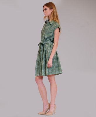 Women's Printed Collared Neck Shirt-Dress