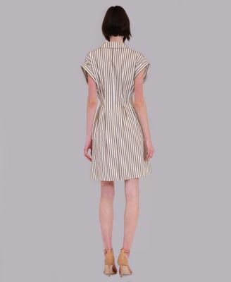 Women's Stripe Collared Neck Mini Shirt-Dress