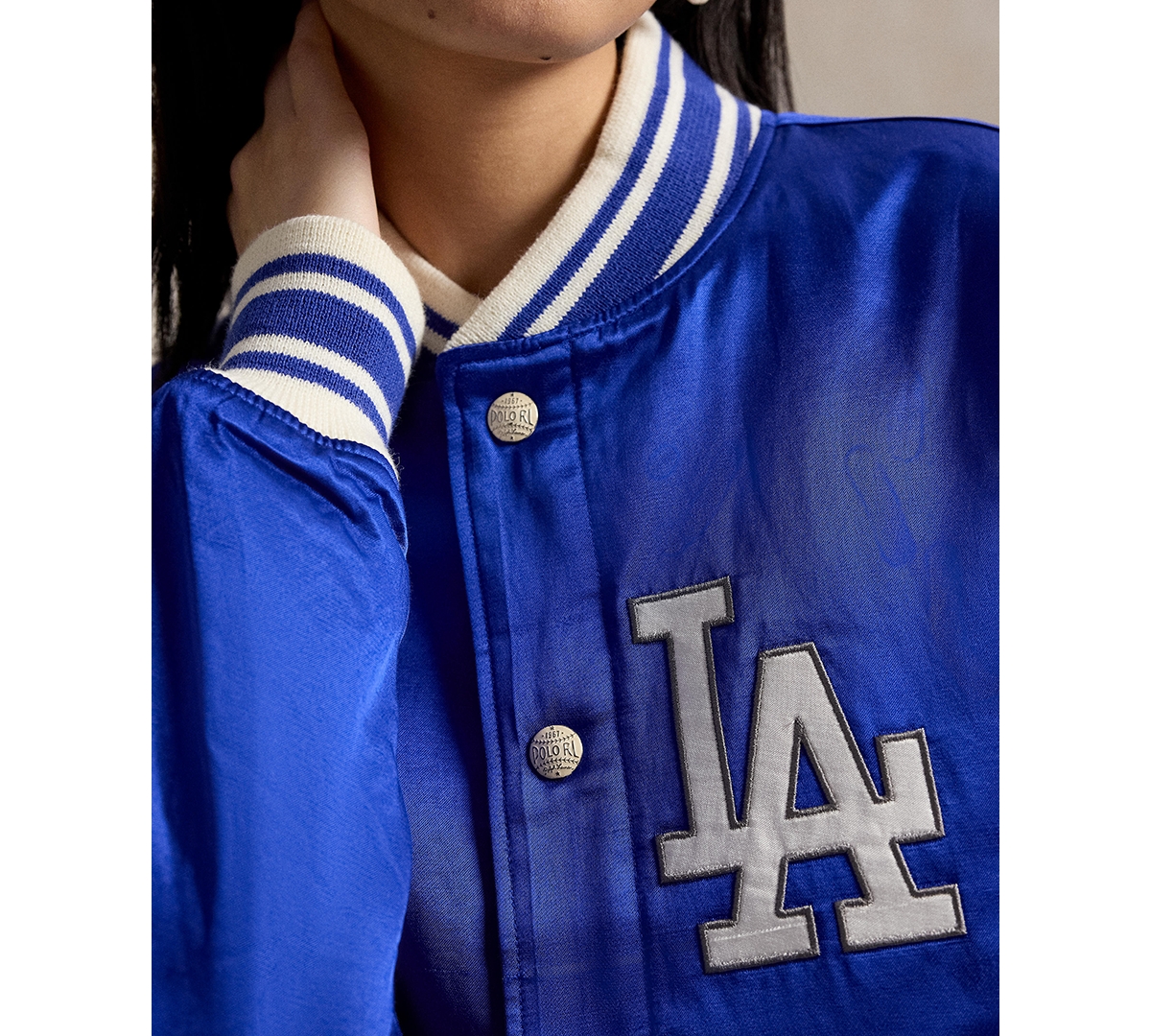 Polo Ralph Lauren Unisex Striped Ribbed Baseball Collar Jacket